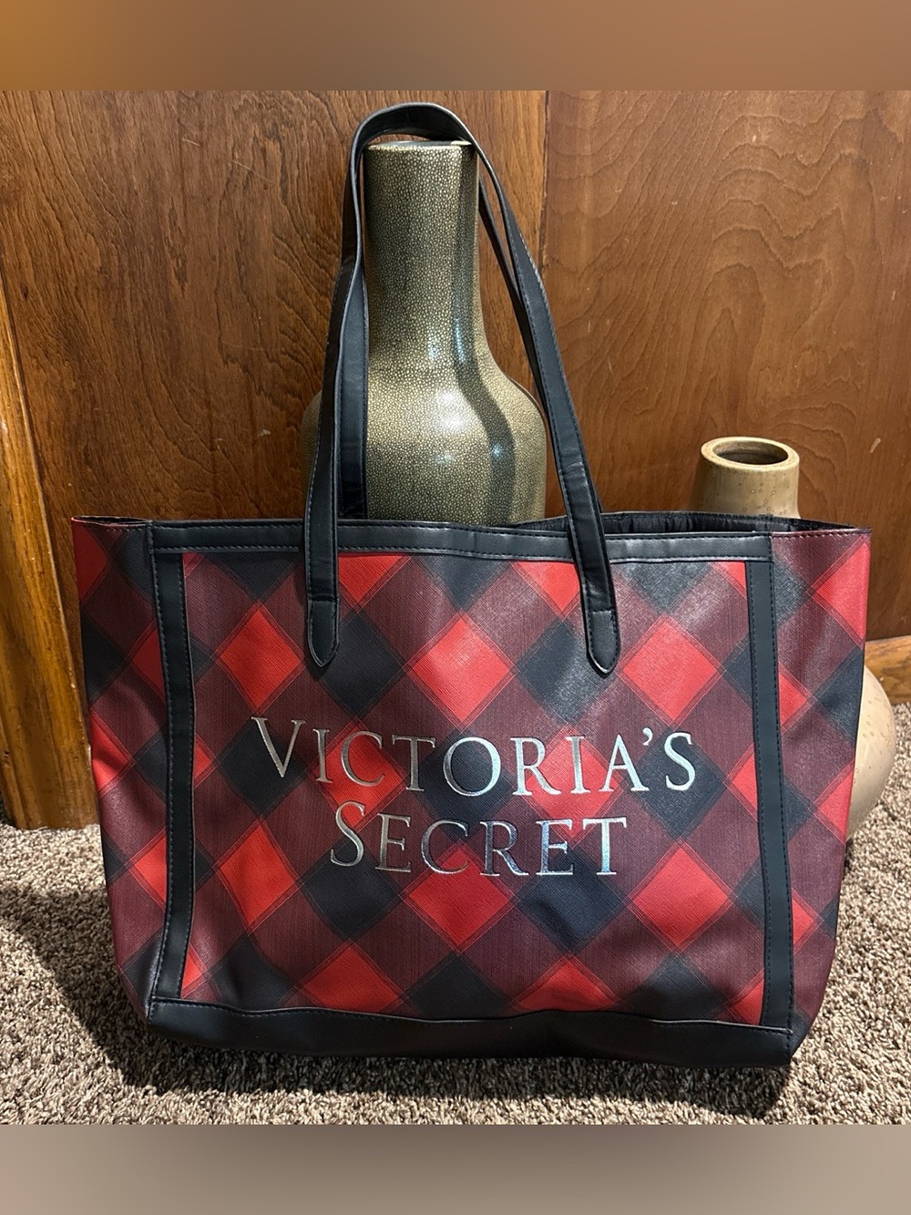 Victoria's Secret Red and Black Plaid Tote